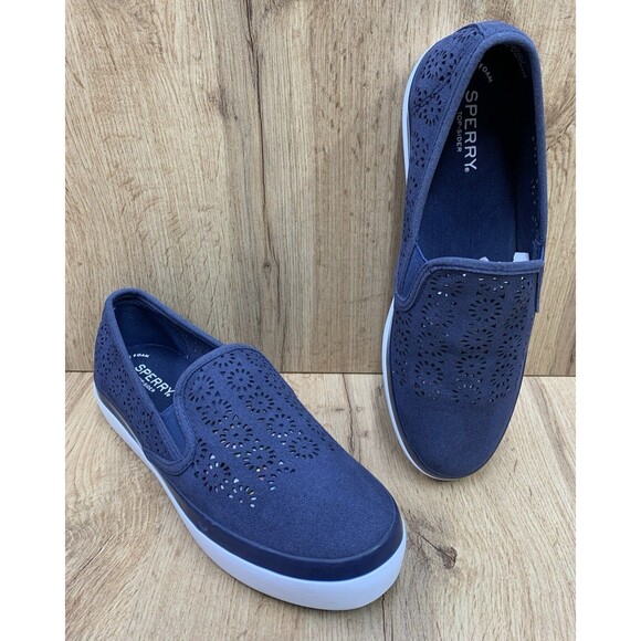 Sperry Shoes - Sperry Slip On Shoes Womens 9 M  Navy Perforated Memory Foam Casual Flats